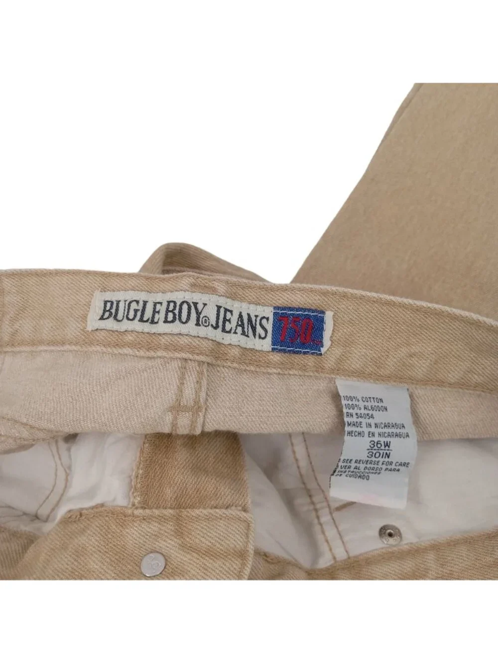 Vintage Bugle Boy 750 Pants Jeans Mens Size 36 Cotton Tan Baggy 5 Pocket 36x30